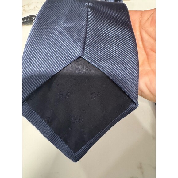 GUCCI Patterned Blue Silk Tie Made In Italy - Picture 9 of 10
